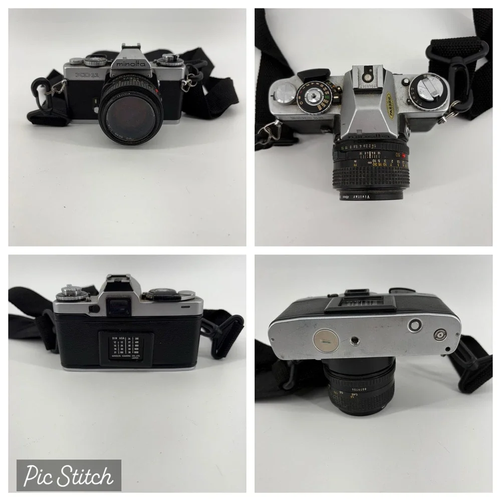 Vintage Minolta XD 11 Sears KSX 35mm Camera Lot Untested‎ Vivitar Lens Flash Kit